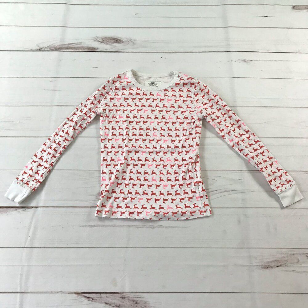 J.Crew Kids Girls Size 12 Red Prancing Reindeers White Pajama Set